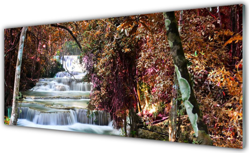 Küchenrückwand aus Glas 125x50cm Spritzschutz Wasserfall Wald Natur