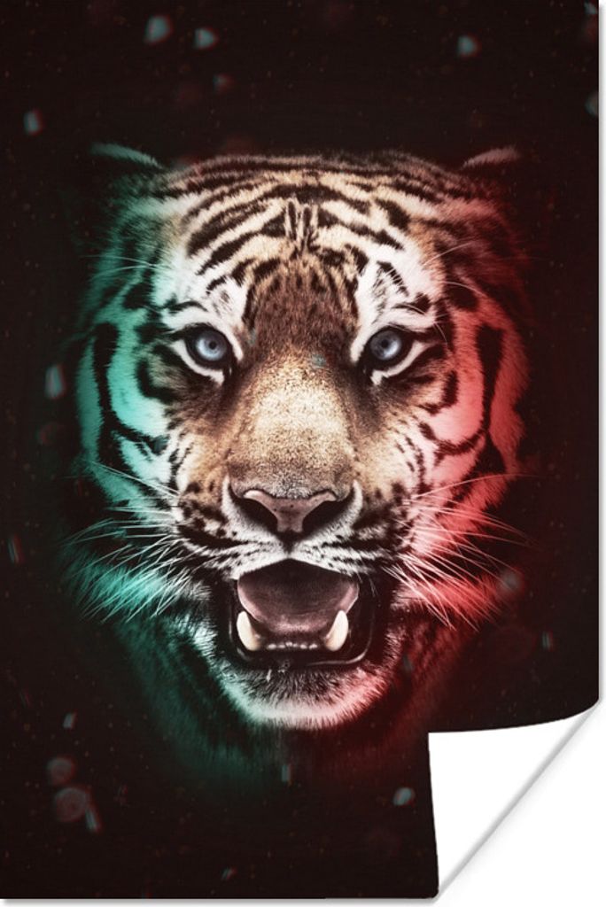 MuchoWow Poster Tiger - Bunt - Jäger 20x30 cm - Papierdruck