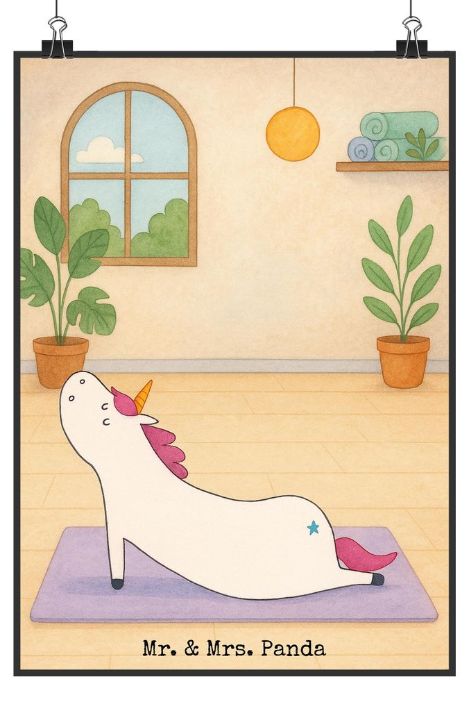 Mr. & Mrs. Panda Bild Einhorn Yoga Design DIN A3 - Weiß - Geschenk, Plakat, Namaste, Wandbild, Einhörner, Unicorn, drucke, wanddeko, Deko, Lustig...