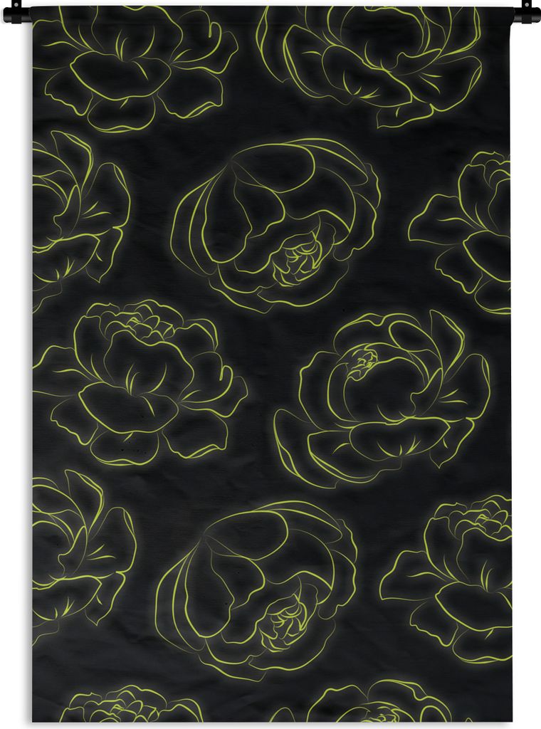 MuchoWow Wandteppich Wandbehang Strichzeichnungen - Neon - Muster - Blumen 90x135 cm Tapisserie Dekoration Wandtuch - Baumwolle - Wandskulptur