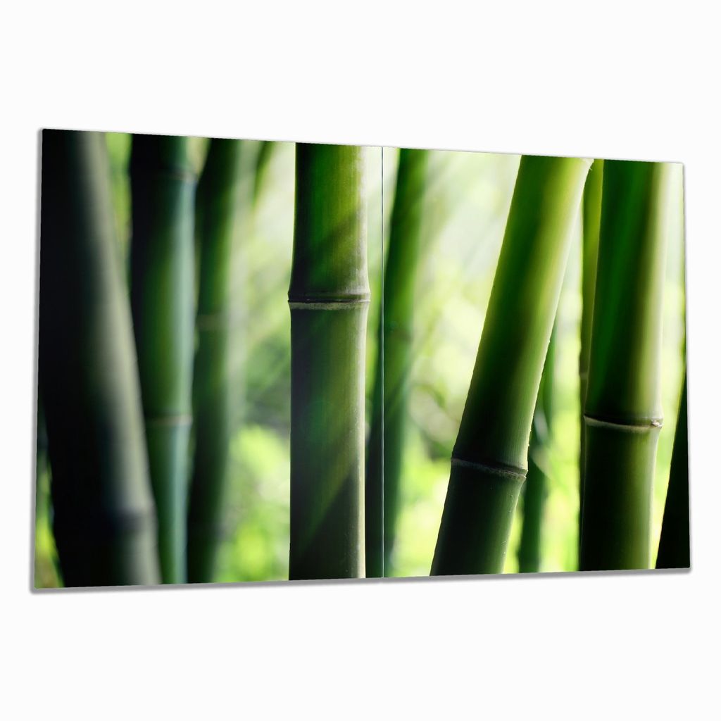 Wallario Herdabdeckplatte aus Glas, Größe 80 x 52 cm 2-teilig, Motiv Bambuswald und Sonnenstrahlen