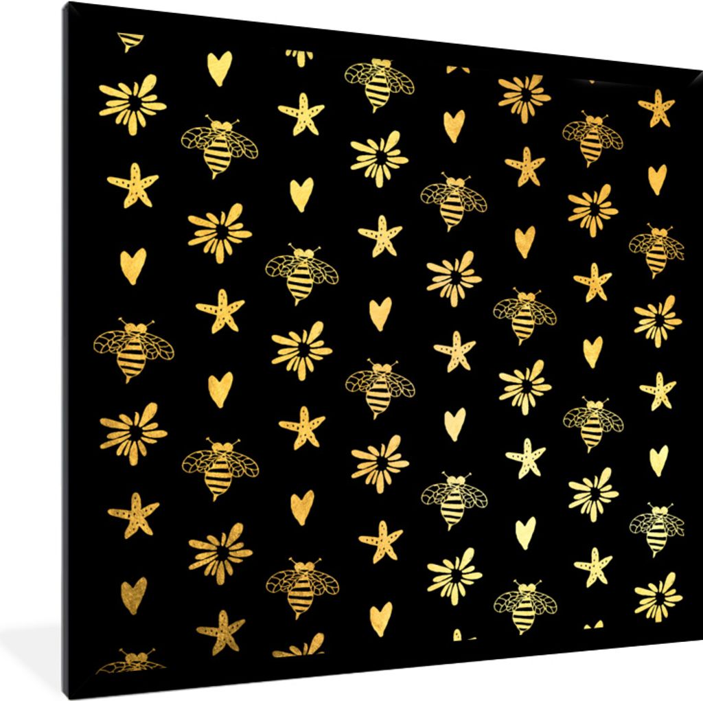 MuchoWow MuchoWow Gerahmtes Poster Biene - Gold - Muster 40x40 cm - Poster mit zchwarzem Bilderrahmen - Mit Rahmen - Wanddekoration Schlafzimmer