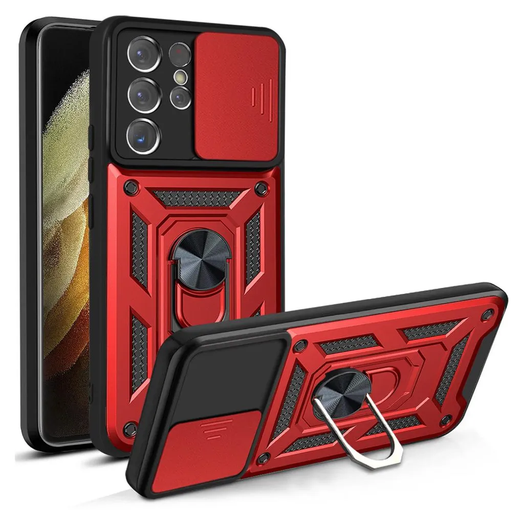 Custodia Samsung S21 Ultra 5G Rossa: Protezione Slide e Anello Magnetico