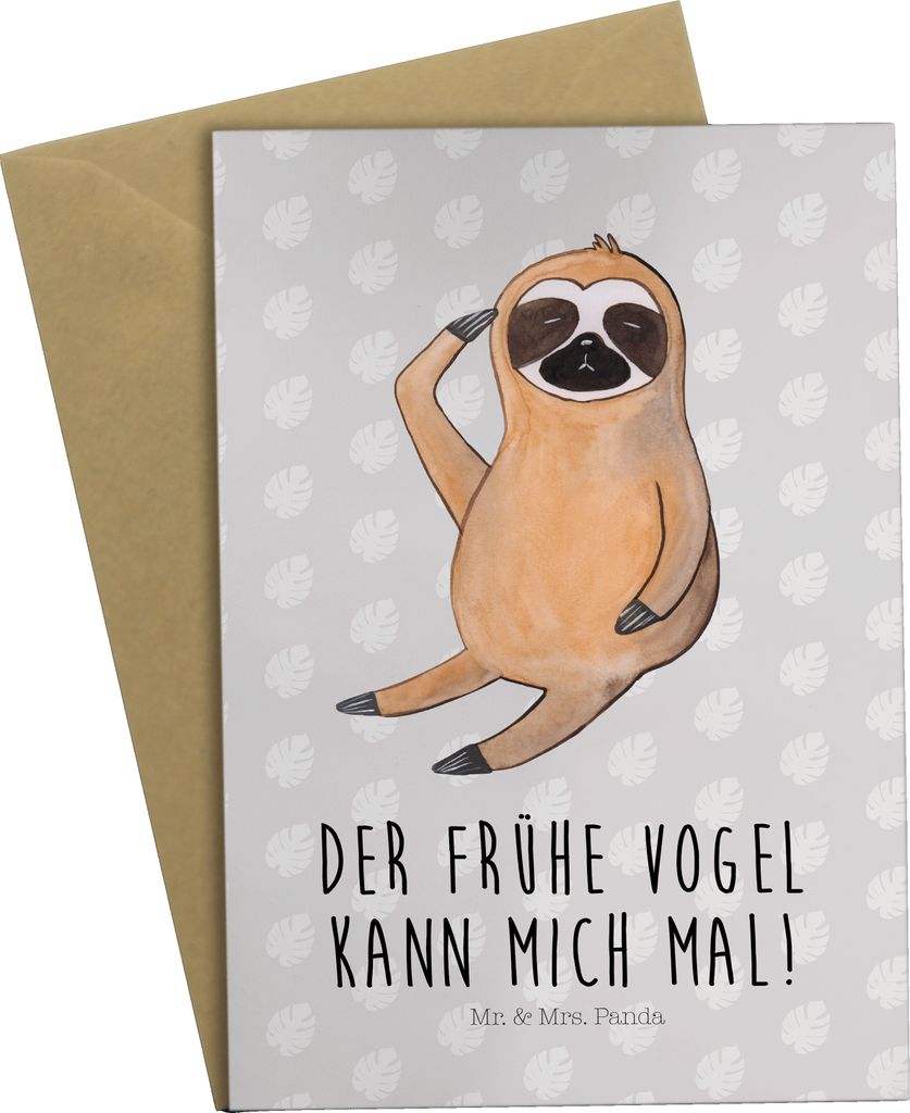 Mr. & Mrs. Panda Glückwunschkarte Faultier Vogel - Grau Pastell - Geschenk, hochzeitskarten, Grußkarten, weihnachtskarten, faul, einladungskarten...