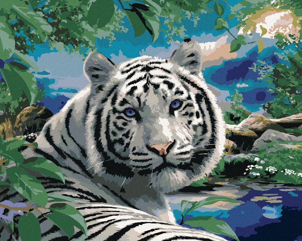 Zuty - Malen nach Zahlen - WEISSER TIGER UND WILDE NATUR (HOWARD ROBINSON), 40x50 cm, mit Keilrahmen (bereits gespannt)