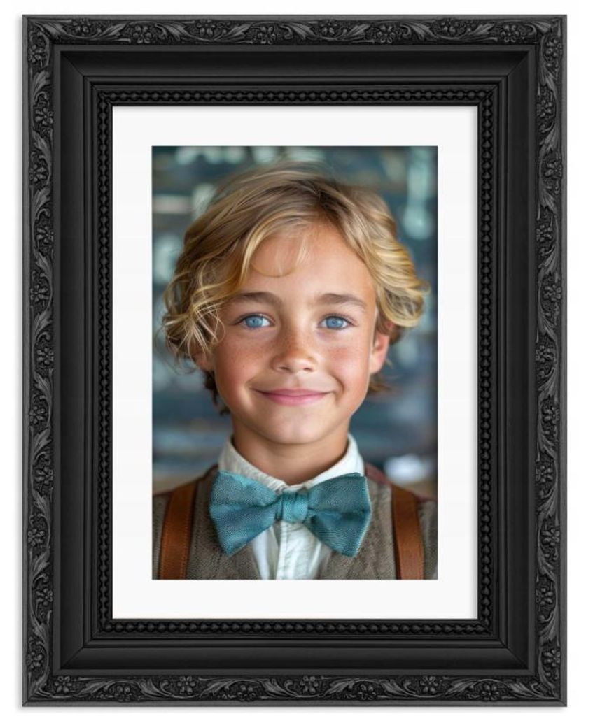 Bilderrahmen „Flora” 15 × 21 cm mit Passepartout 10 × 15 cm – Schwarz (natürliches Kiefernholz, polnischer Hersteller)