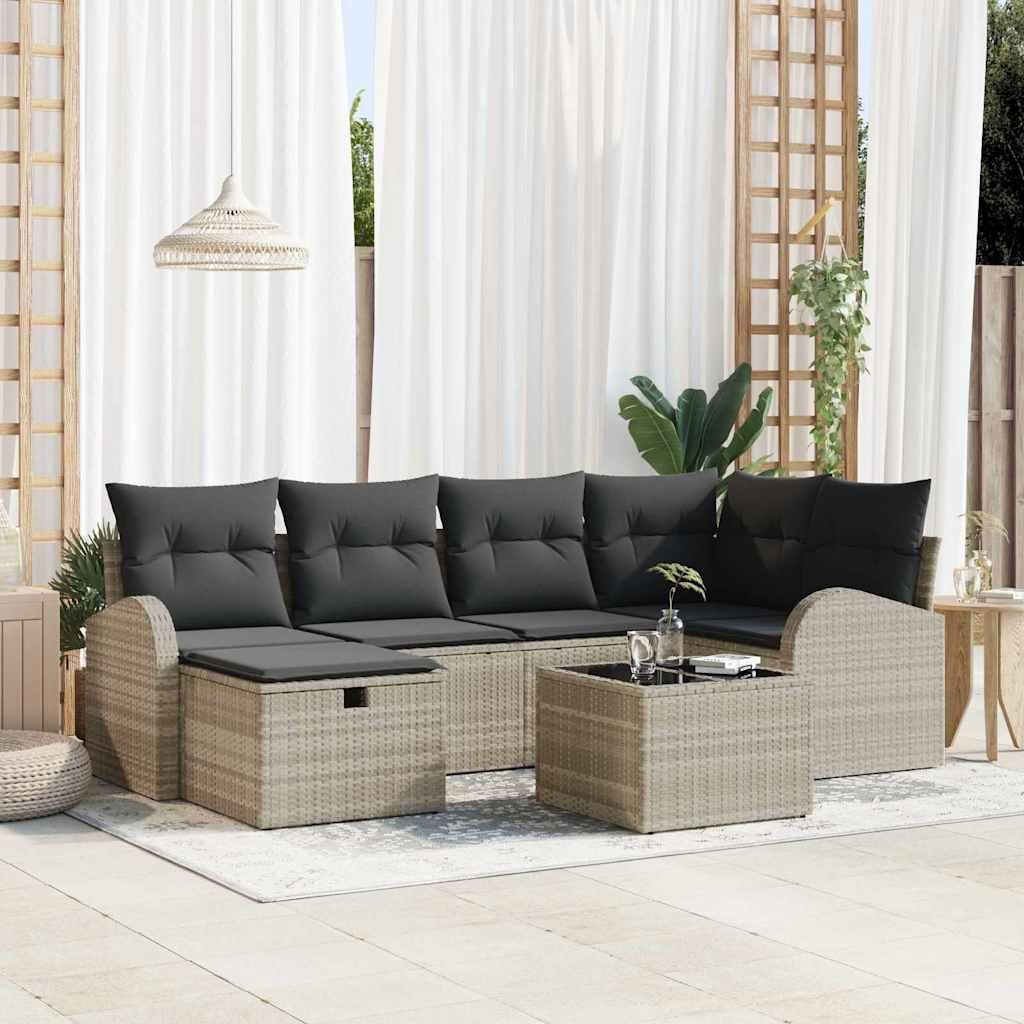 Maison Exclusive - Garten-Sofa-Set mit Kissen 7 pcs Hellgrau Poly Rattan