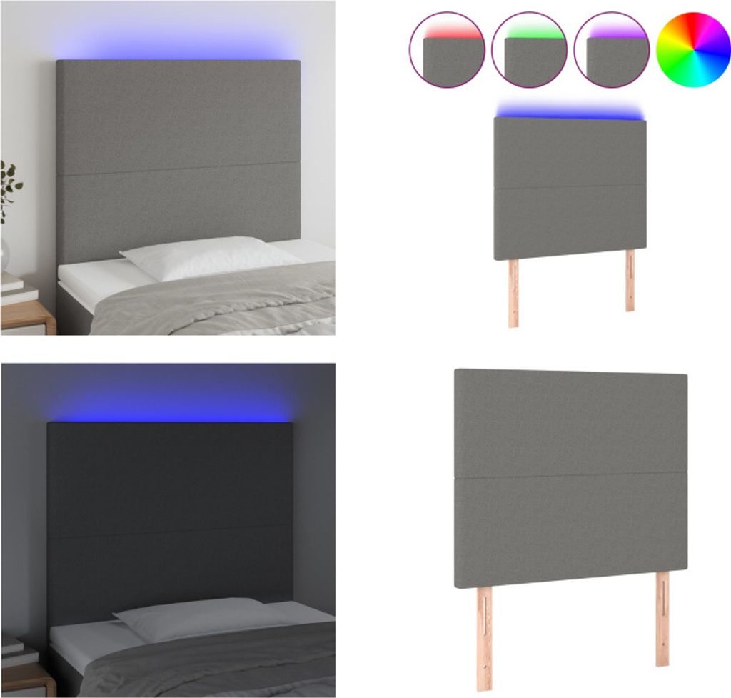vidaXL LED Kopfteil Dunkelgrau 100x5x118/128 cm Stoff - LED Kopfteil - LED Kopfteile - Kopfteil - Bett-Kopfteil