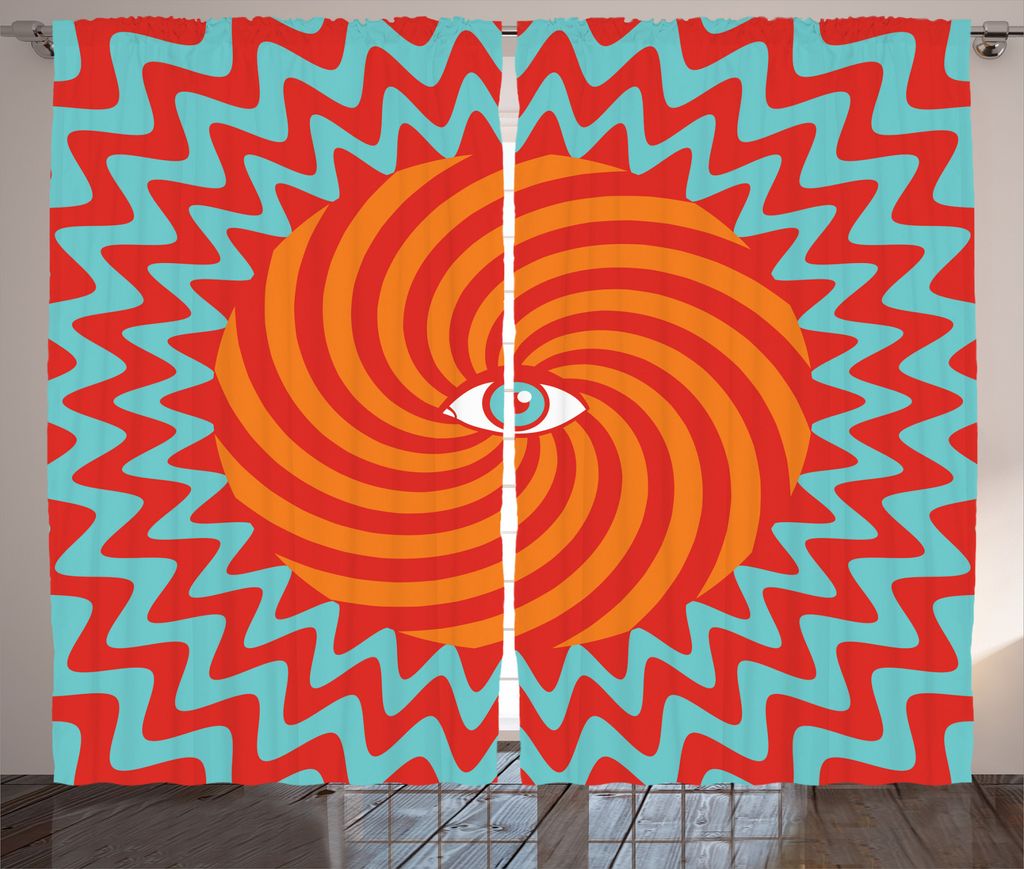 ABAKUHAUS Psychedelisch Rustikaler Vorhang, 60er Stil Auge Zigzag, Wohnzimmer Universalband Gardinen mit Schlaufen und Haken, 280 x 225 cm, Orange ...