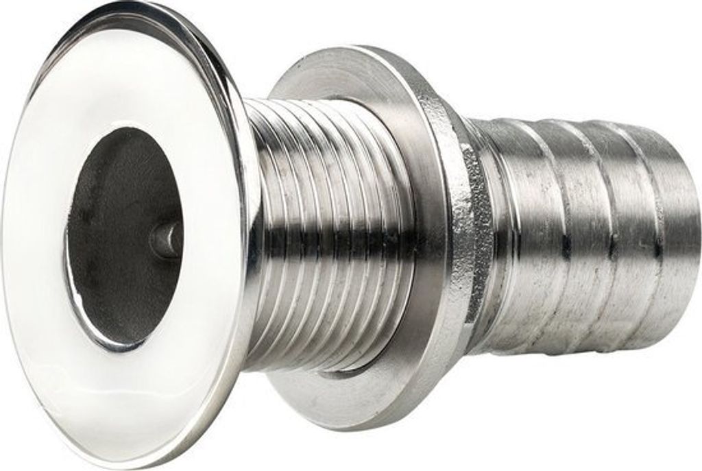 VETUS flacher Edelstahl-Hautdurchgang mit Schlauchtülle 2" x 89 mm
