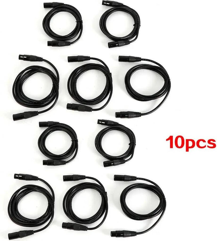 DMX Kabelset - 3-pol XLR DMX-Kabel - 10er Pack - 2 m je Kabel - Stecker auf Buchse - Für Bühnenbeleuchtung/Moving Heads - Schwarz
