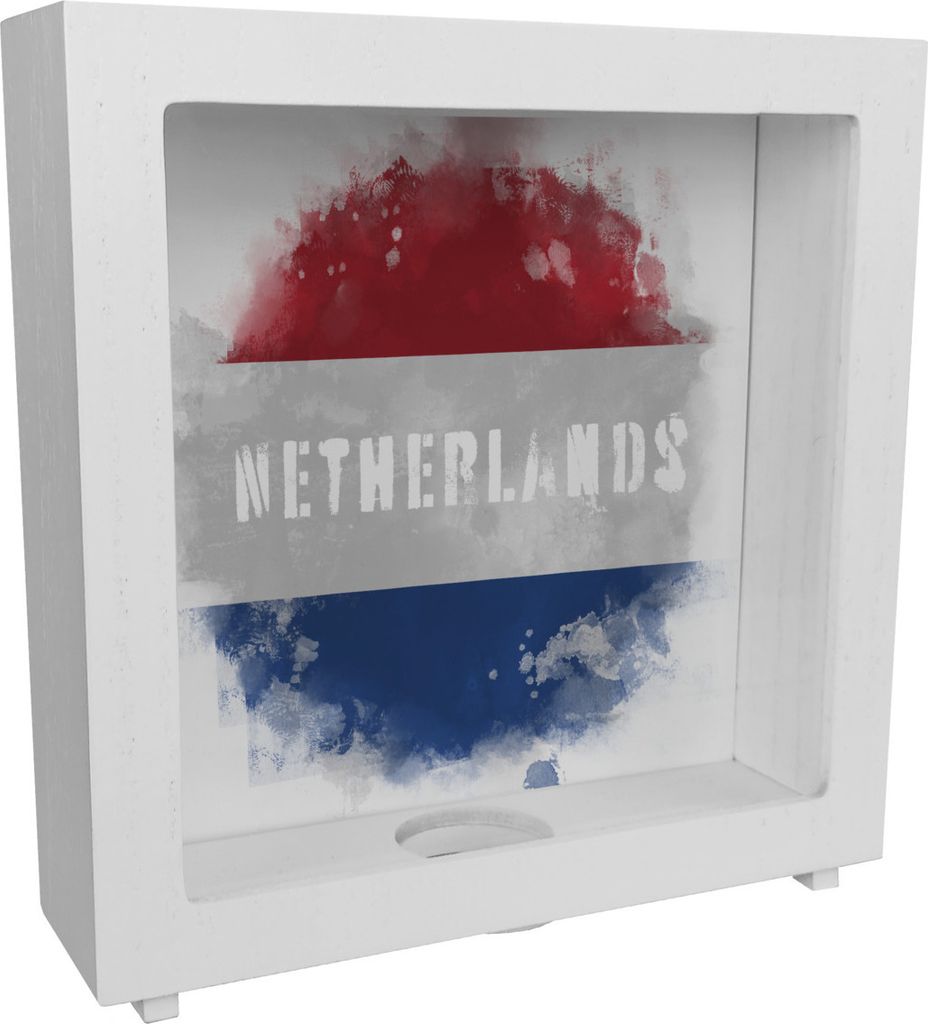 Rahmen Spardose aus Holz mit Niederlande-Flagge im Used Look - Sparschwein für