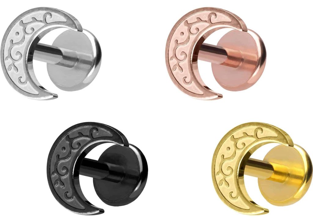 Ohrpiercing, Nasenpiercing Titan Labret mit Push Fit MOND Silber Stablänge: 5mm | Stabstärke: 1,2mm