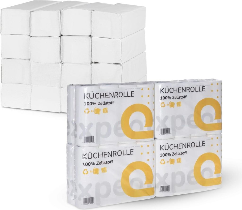 Tissue24 Vorteilspack – 32 Küchenrollen 3-lagig + 3.200 Falthandtücher Z-Falz 2-lagig | Sparpaket Küche & Waschraum | Haushalt & Büro