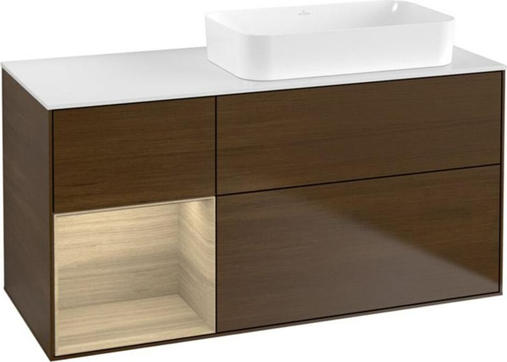V&B Waschtischunterschrank Finion 120x60 cm, Reg li Oa ven, Walnut veneer