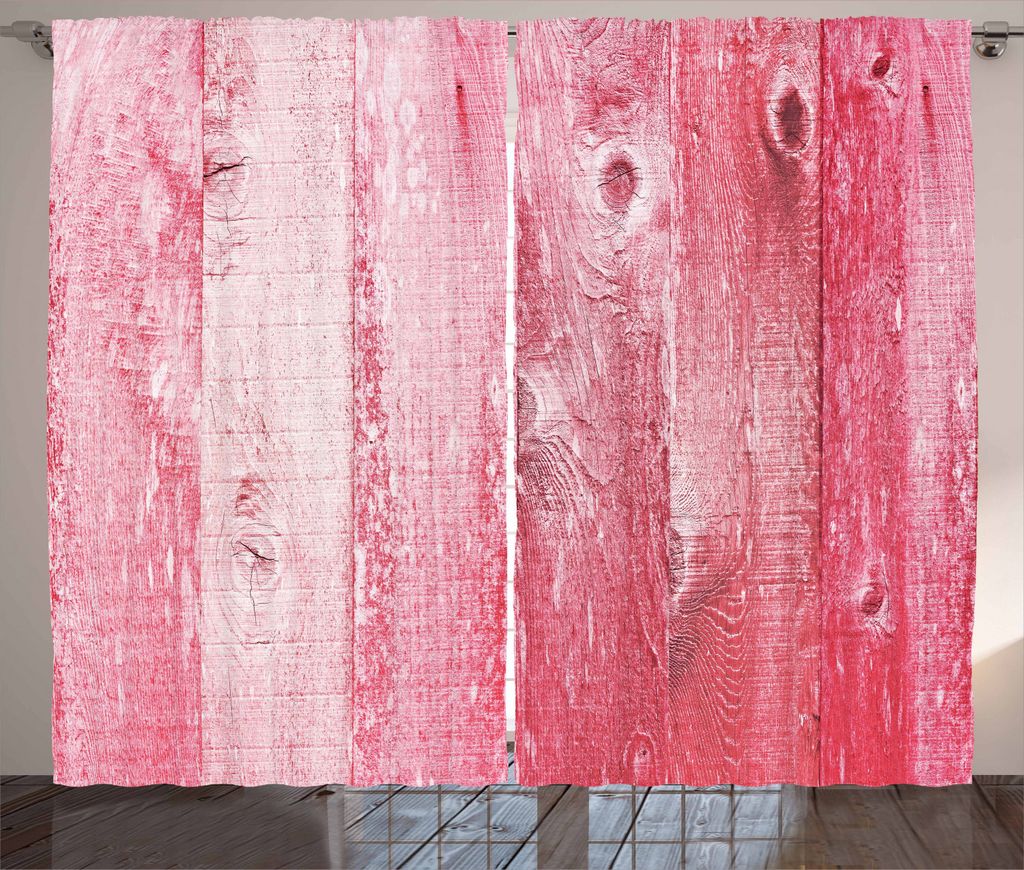 ABAKUHAUS Pink und Weiß Rustikaler Vorhang, Distressed Holz, Wohnzimmer Universalband Gardinen mit Schlaufen und Haken, 280 x 225 cm, Dunkle Koral...