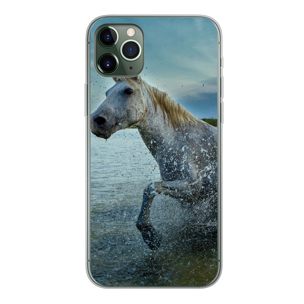 MuchoWow Handyhülle Schutzhülle Hülle für iPhone 11 Pro Max Pferd - Wasser - Tropfen Silikon Softcase Handy Hülle - Schutz