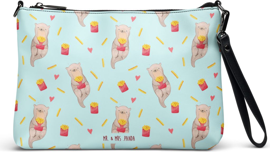 Mr. & Mrs. Panda Damentasche Otter Pommes - Türkis - Geschenk, Muster, Schultertasche, Handtasche Damen, Umhängetasche, Crossbody Bag, Schultergu...