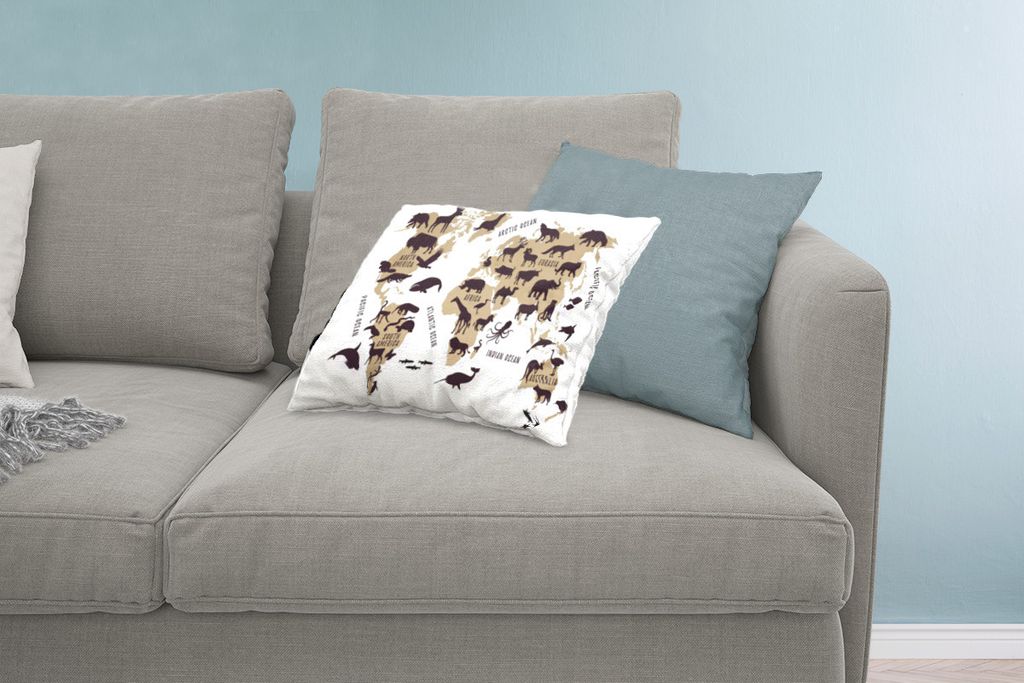 MuchoWow Zierkissen Sofakissen Wohnzimmer Dekokissen 60x40 cm Weltkarte - Braun - Tiere - Kopfkissen - Polster mit Foto