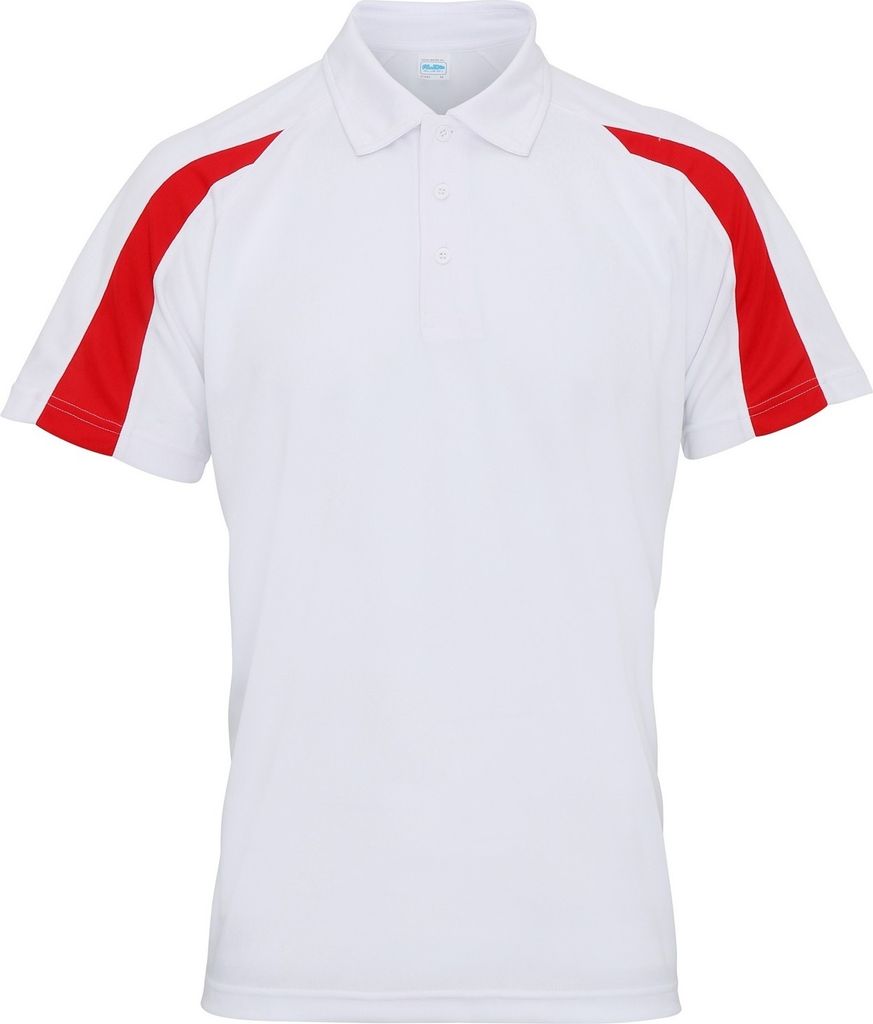 AWDis Just Cool Herren Kurzarm Polo Shirt mit Kontrast Panel RW3479 (2XL) (Arctic Weiß/Feuerrot)