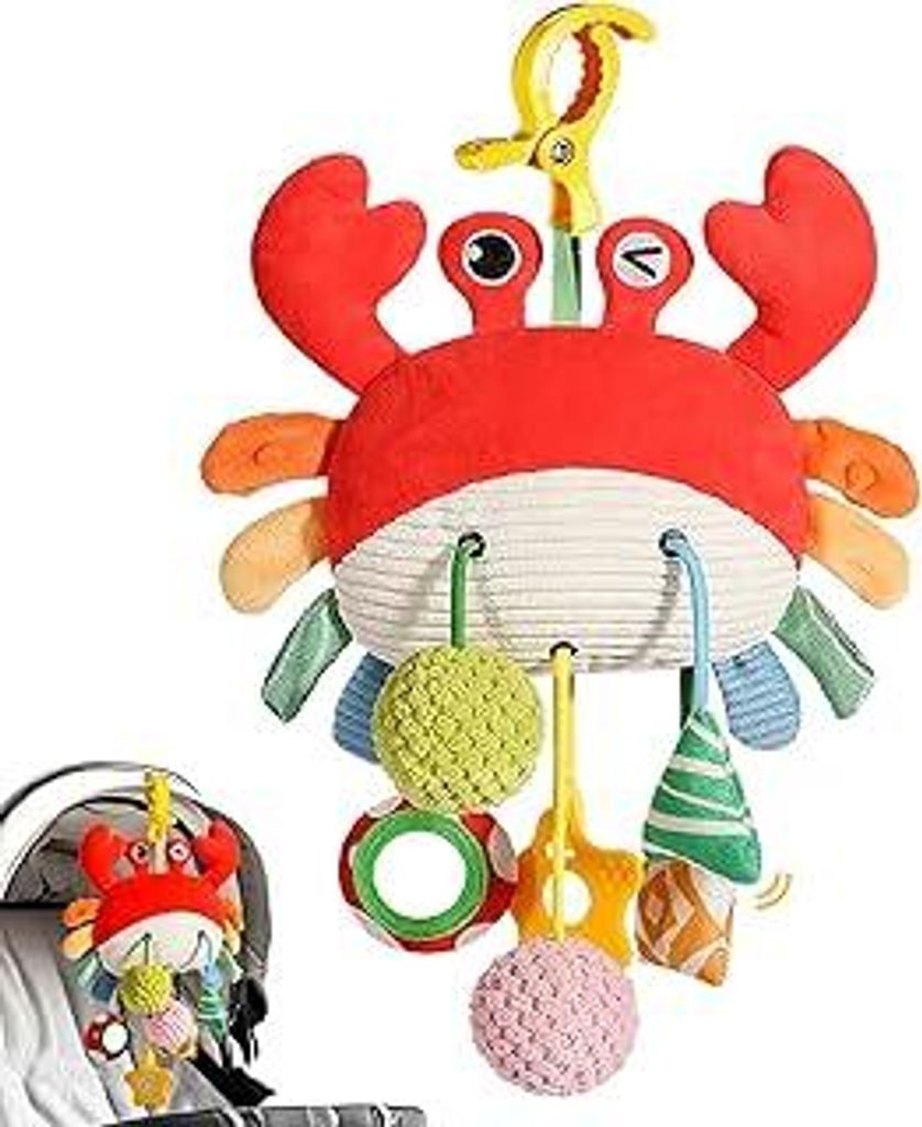 Kinderwagen Spielzeug 0-6 Monate, Kinderbett und Babyschale zum Beißen, Greifen und Geräusche erzeugen, Baby Spielzeug für Kleinkinder ab 0-18 M...