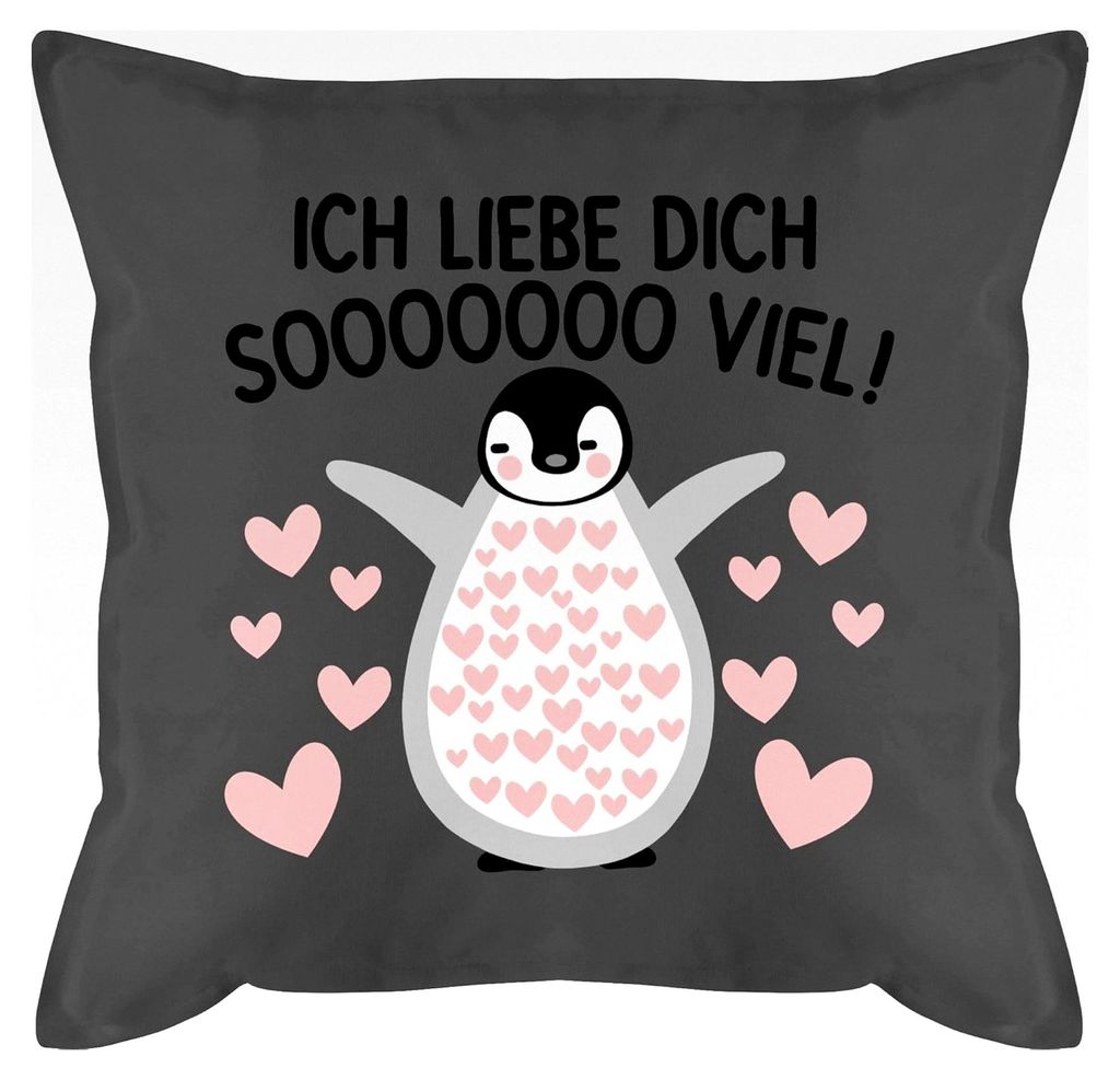 Kissen 50x50 - Ich liebe dich SOOOO viel Pinguin - Valentinstag Geschenk für Freund oder Freundin - 50 x 50 cm - Grau - Partnerkissen