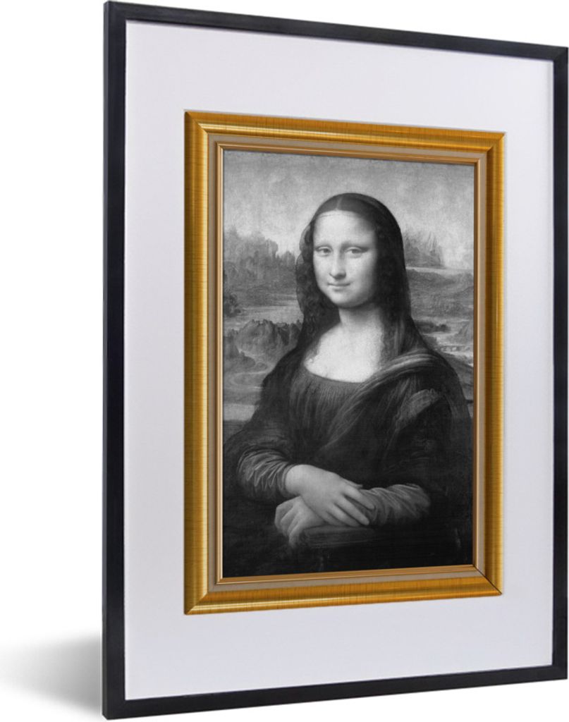 MuchoWow Gerahmtes Poster Mona Lisa - Leonardo Da Vinci - Gold - Liste 30x40 cm - Poster mit Schwarzem Bilderrahmen Wandposter Rahmen Foto Bilder...