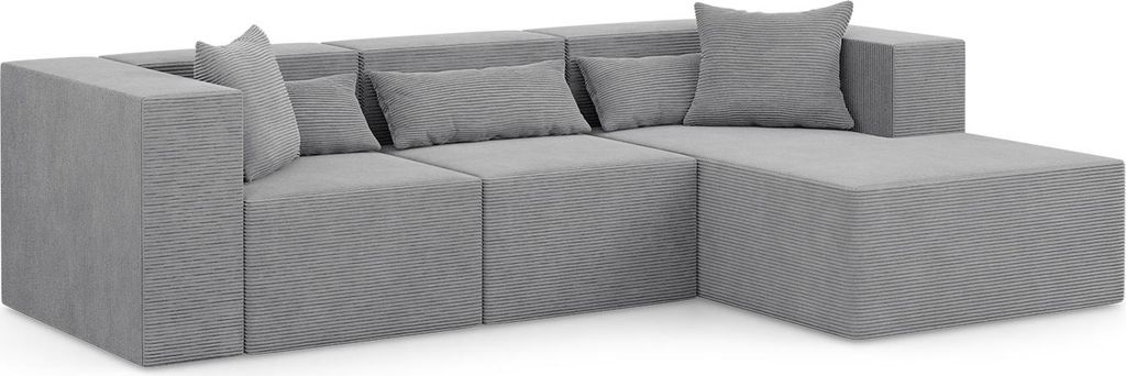 Ecksofa Nova L - 284x180x76cm, Otomane, Sessel, modulares Ecksofa, Rechts, Hellgrau