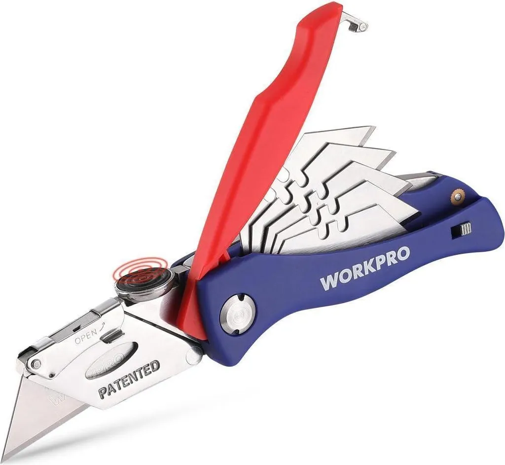 Cutter de Sécurité Pliable WORKPRO - Fini les Lames Cassées - 5 Lames