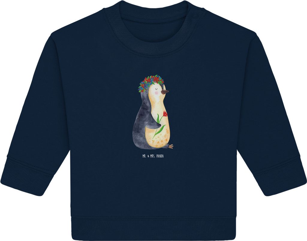 Mr. & Mrs. Panda Organic Baby Pullover Pinguin Blumen 24. - 36. Monat - French Navy - Geschenk, Bullover, Pinguine, Wünsche, Blumenliebe, Lebenslu...