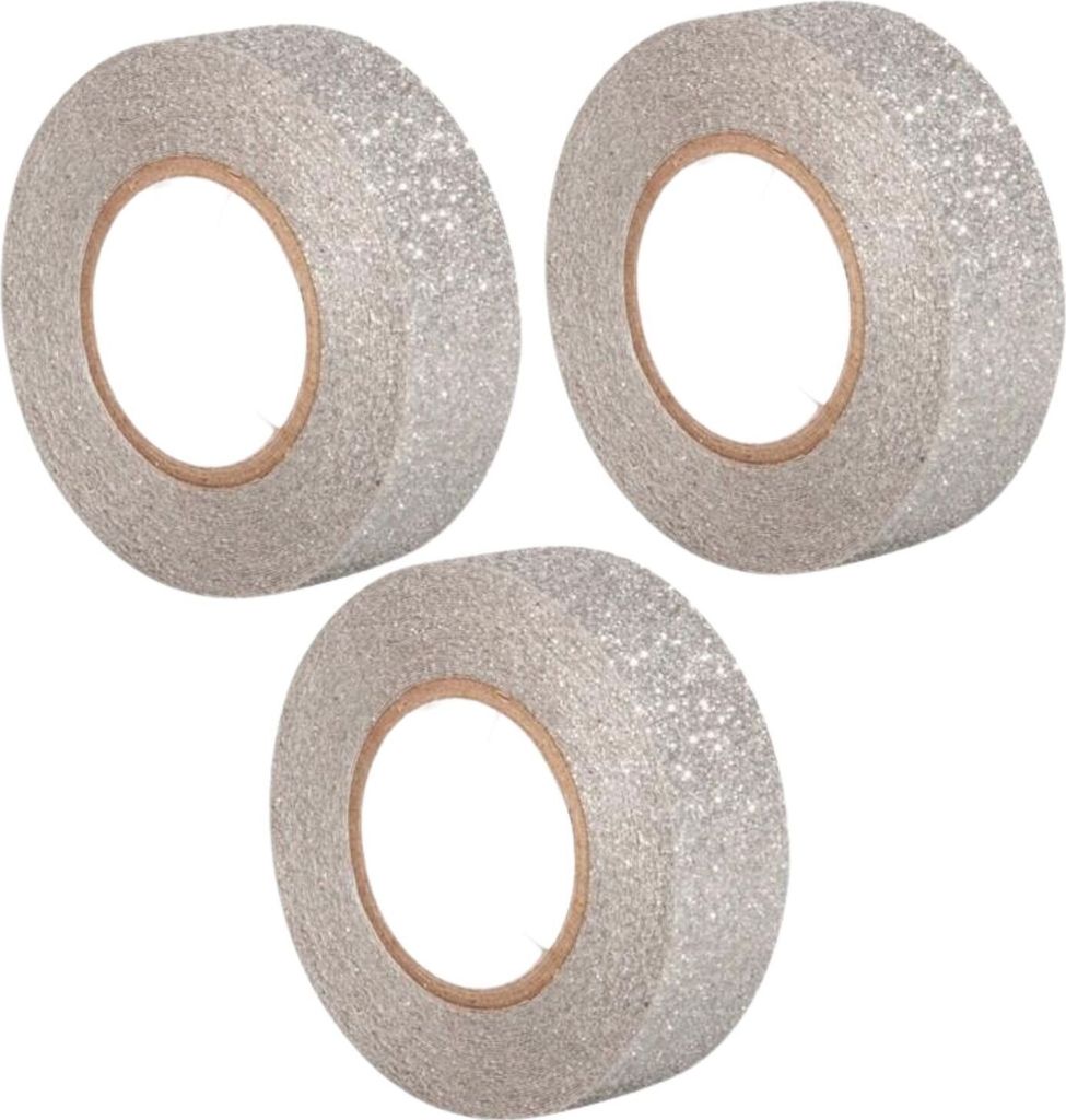 3 Dekobander mit Glitzer 5 m x 1,5 cm - silber