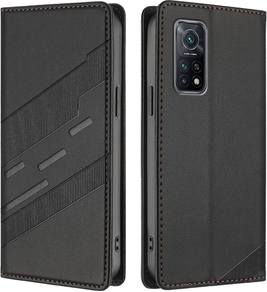 Hülle für Xiaomi Mi 10T/ Mi 10T Pro, Kunstleder Brieftaschen Handyhülle mit Kartenfach und Standfunktion Schwarz