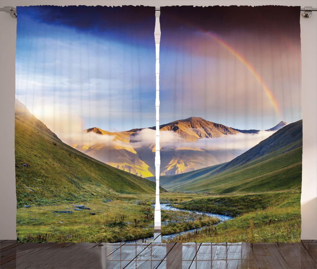 ABAKUHAUS Regenbogen Rustikaler Gardine, Meadow Riverbed Mist, Schlafzimmer Kräuselband Vorhang mit Schlaufen und Haken, 280 x 175 cm, Mehrfarbig