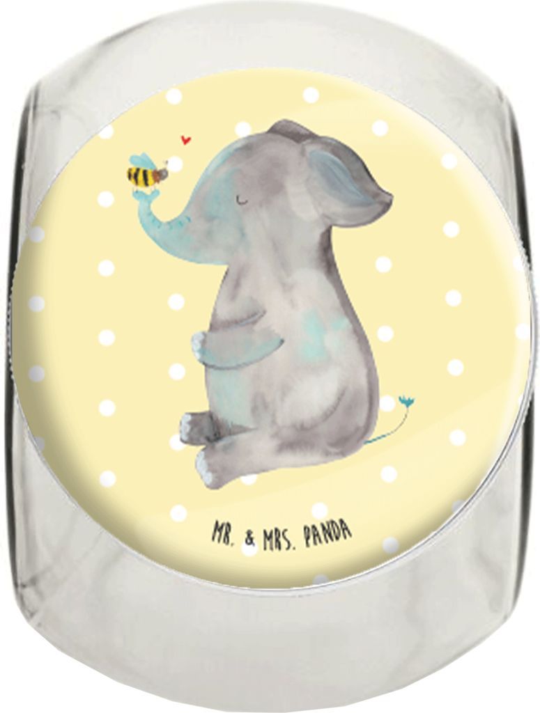 Mr. & Mrs. Panda Kaffeedose Elefant Biene L 870ml - Gelb Pastell - Geschenk, küchenglas, Vorratsbehälter, Tiermotive, Liebe, Hochzeitsgeschenk, L...