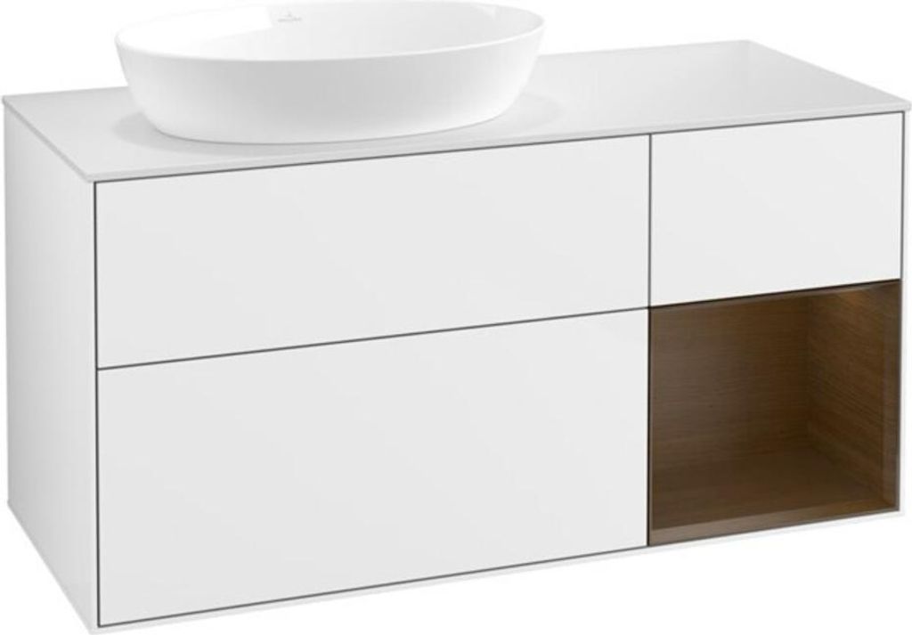 V&B Waschtischunterschrank Wandbeleuchtung Finion 120cm, Pl w m, Reg wal ven, glo wh. Lac