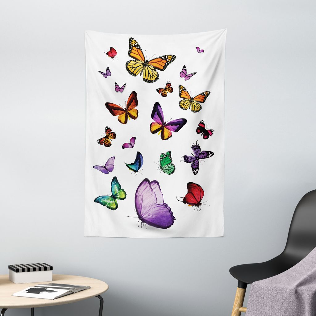 ABAKUHAUS Schmetterling Wandteppich, Sammlung Von Verschiedenen Farbigen Fliegenden Independent Spirit Animal, Wohnzimmer Schlafzimmer Seidiger Sat...