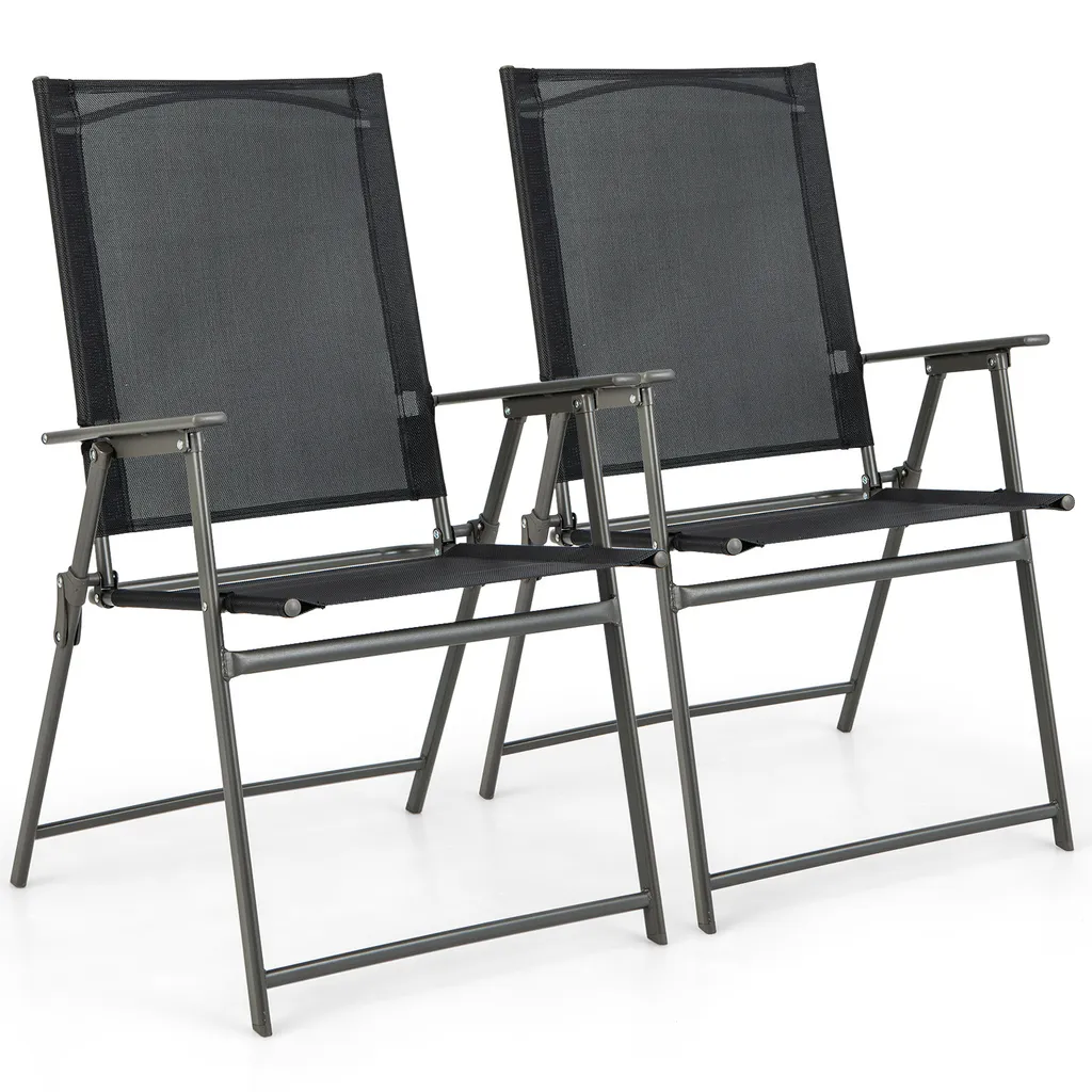 Chaises de balcon pliantes lot de 2 avec accoudoirs coloris noir mat