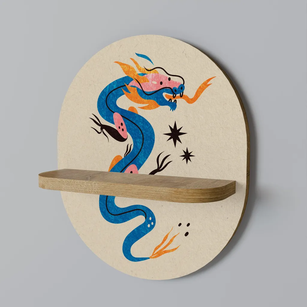 Étagère ovale CRÉATURES MYTHOLOGIQUES avec gravures artisanales et bois