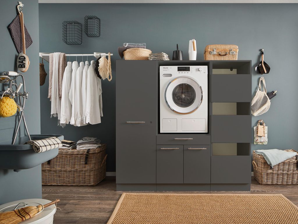 Waschmaschinenumbauschrank >LAUNDREEZY< in anthrazit - 167,5x162x67,5 (BxHxT)