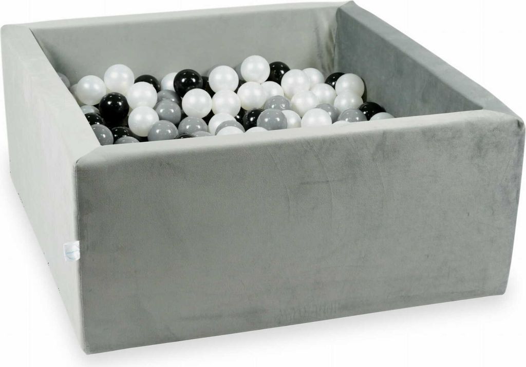 Bällebad 90x90x40 samtgrau – Mit 400 Bällen / schwarz, grau, perle