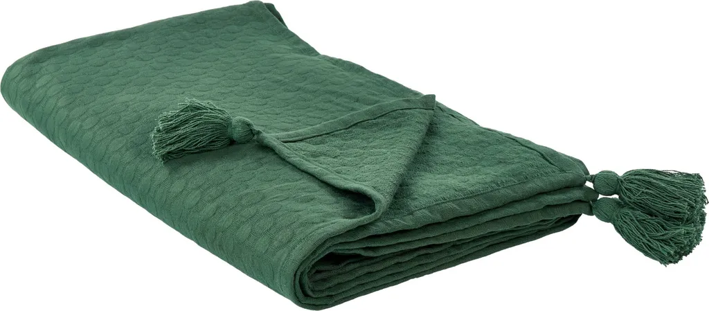 BELIANI Couvre-lit en coton vert 150 x 200 cm avec pompons décoratifs