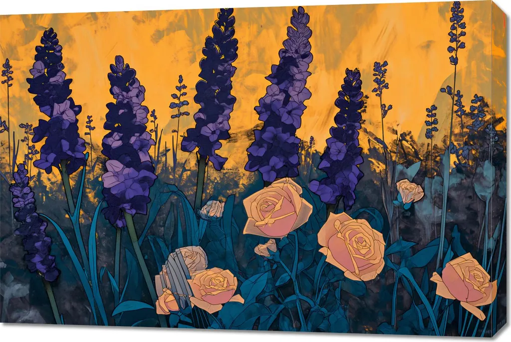 Quadro Astratto Giardino Dorato 90x60 cm - Arte Murale Design Minimalista