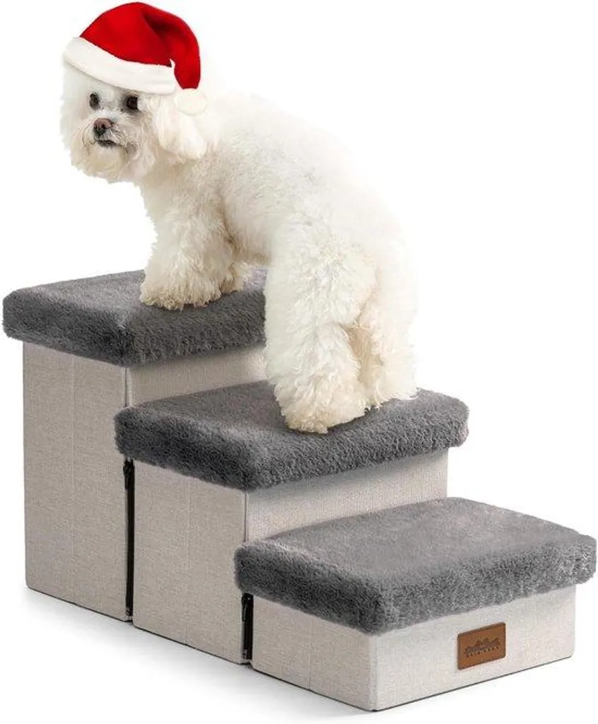 Escalier pour chien pliable 3 marches gris - Accessoire confort canin