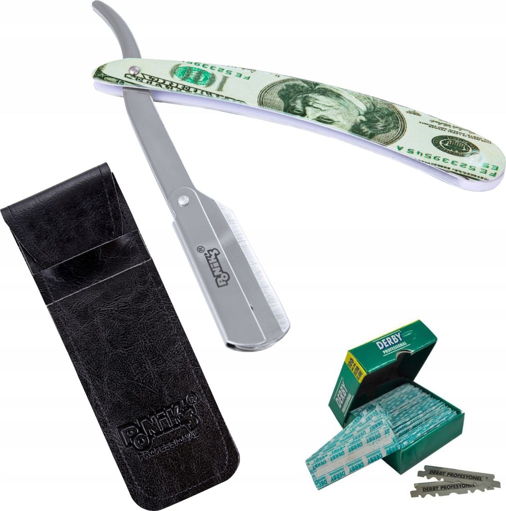 Ponik's Klassisches Rasier Set Herren, Transporttasche, Rasiermesser-Set mit 100 Derby Wechselklingen, hochwertiges Edelstahl, Barbier Messer für ...