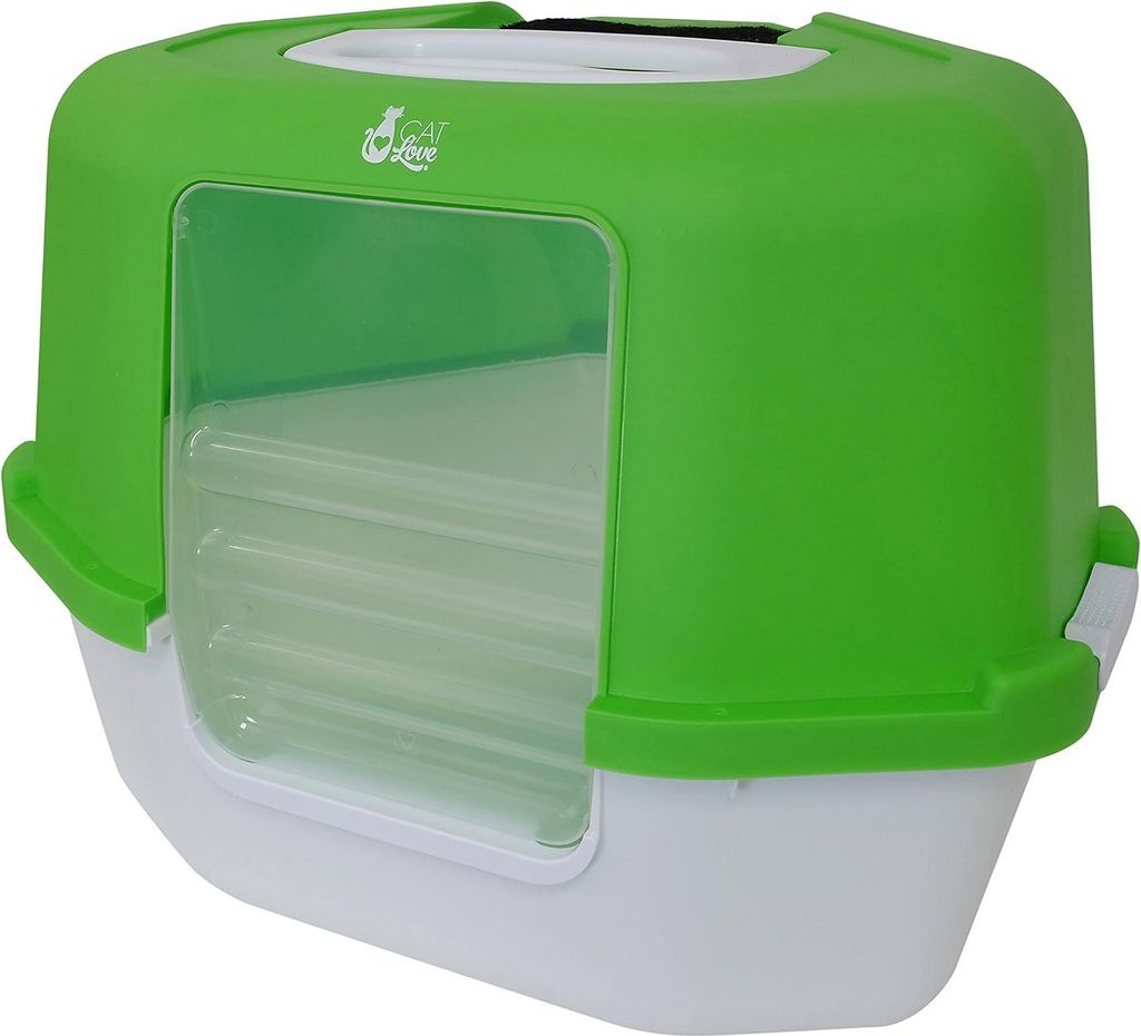 Raumsparende Eck-Katzenklo mit Haube - Grüne Katzentoilette