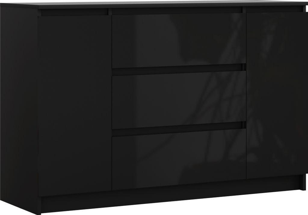 Kommode, Mattschwarz, glänzend Schwarz, 120 x 39 x 78 cm, 2 Produktbild 