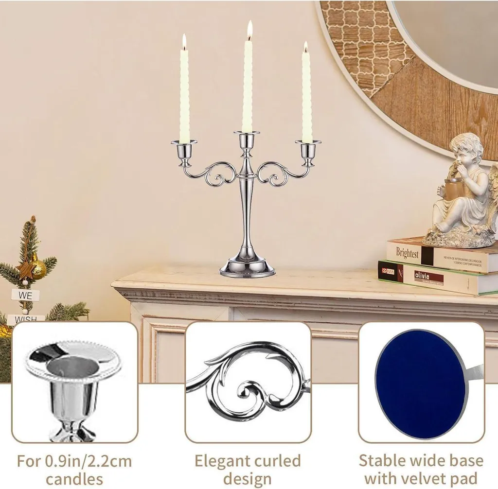 Bougeoir Stable et Chic Argenté 3 Branches pour Table de Salon - 5