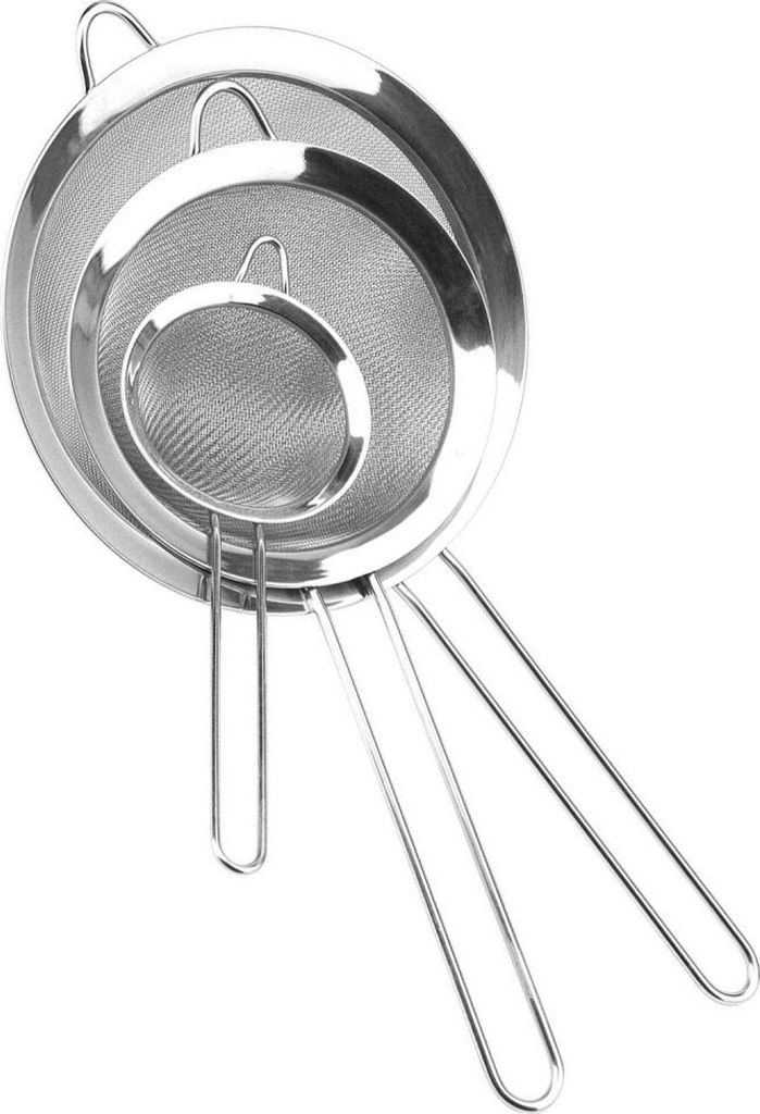 Set mit 3 Lebensmittelsieben - Premium-Sieb aus feinem Netz aus Edelstahl, Mehlsieb und Teesieb - Zum Sieben von Nudeln und Quinoa
