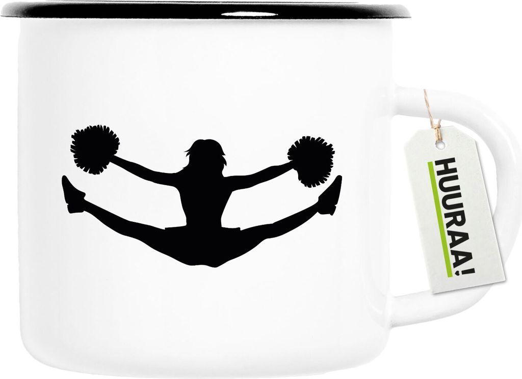 Huuraa Emaille Tasse Cheerleader Silhouette 300ml Vintage Campingbecher Geschenkidee
