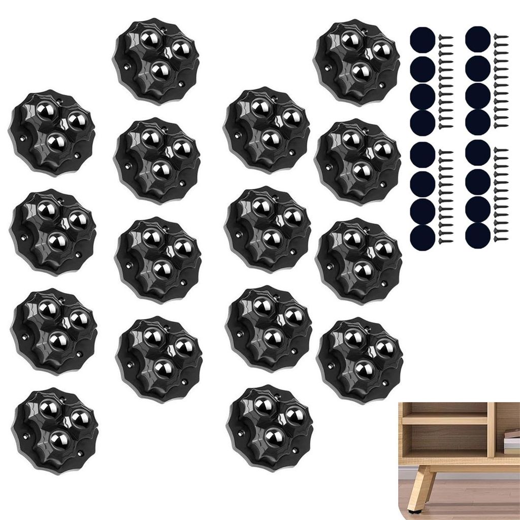 Schwerlast Universalrollen 360° Drehbar,er 16 Set selbstklebende Mini Lenkrollen mit 3 Stahlkugeln,Ohne Bohren & Geräuscharm für Möbel, Mülleime
